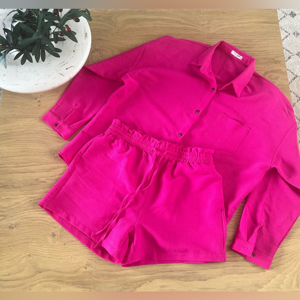 Beach Cover Up - Hot Pink Short Set